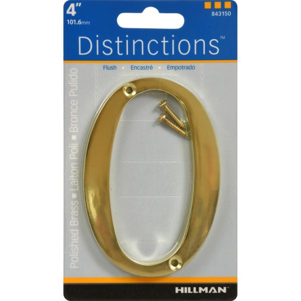 Hillman Distinctions 4 in. Gold Zinc Die-Cast Screw-On Number 0 1 pc