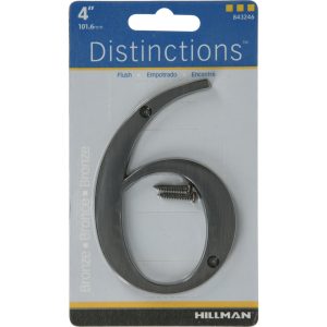 Hillman Distinctions 4 in. Bronze Zinc Die-Cast Screw-On Number 6 1 pc