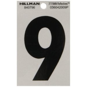 Hillman 3 in. Reflective Black Vinyl Self-Adhesive Number 9 1 pc