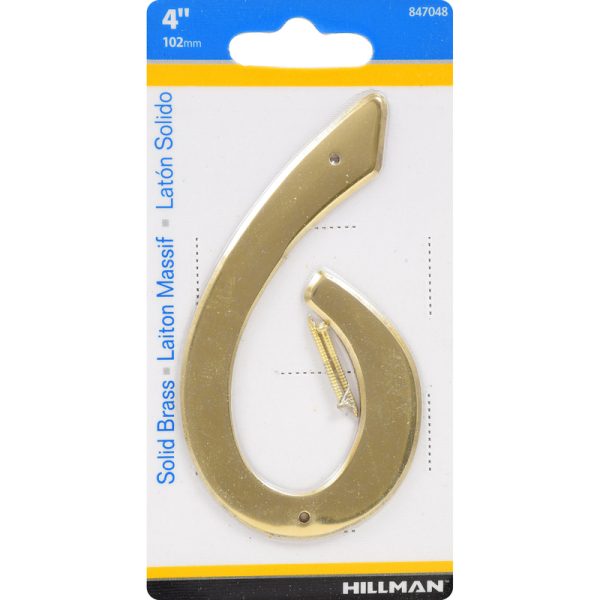 Hillman 4 in. Gold Brass Nail-On Number 6 1 pc