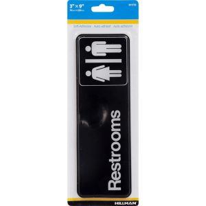Hillman English Black Restroom Plaque 3 in. H X 9 in. W