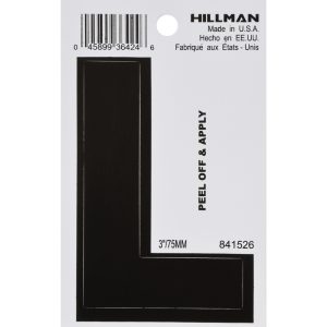 Hillman 3 in. Black Vinyl Self-Adhesive Letter L 1 pc