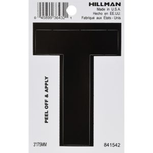 Hillman 3 in. Black Vinyl Self-Adhesive Letter T 1 pc
