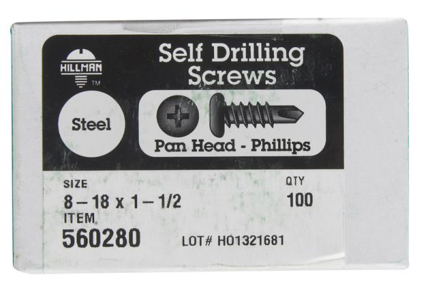 Hillman No. 8-18 X 1-1/2 in. L Phillips Pan Head Self- Drilling Screws 100 pk