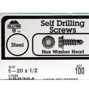 Hillman No. 6-20 X 1/2 in. L Hex Hex Washer Head Self- Drilling Screws 100 pk