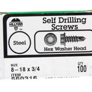 Hillman No. 8-18 X 3/4 in. L Hex Hex Washer Head Self- Drilling Screws 100 pk