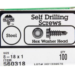 Hillman No. 8-18 X 1 in. L Hex Hex Washer Head Self- Drilling Screws 100 pk