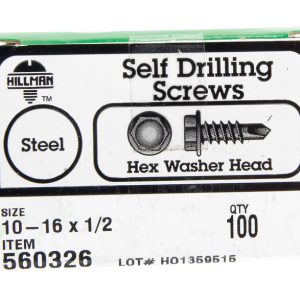 Hillman No. 10-16 X 1/2 in. L Hex Washer Head Self- Drilling Screws 100 pk