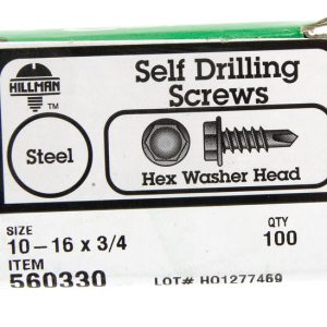 Hillman No. 10-16 X 3/4 in. L Hex Washer Head Self- Drilling Screws 100 pk
