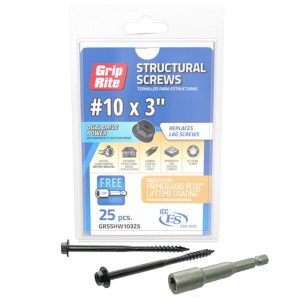 Grip-Rite No. 10 wire X 3 in. L Star Hex Washer Head Structural Screws 25 pk