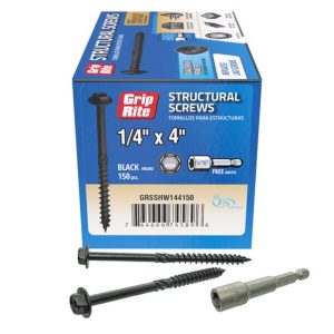 Grip-Rite 1/4 in. wire X 4 in. L Star Hex Washer Head Structural Screws 150 pk