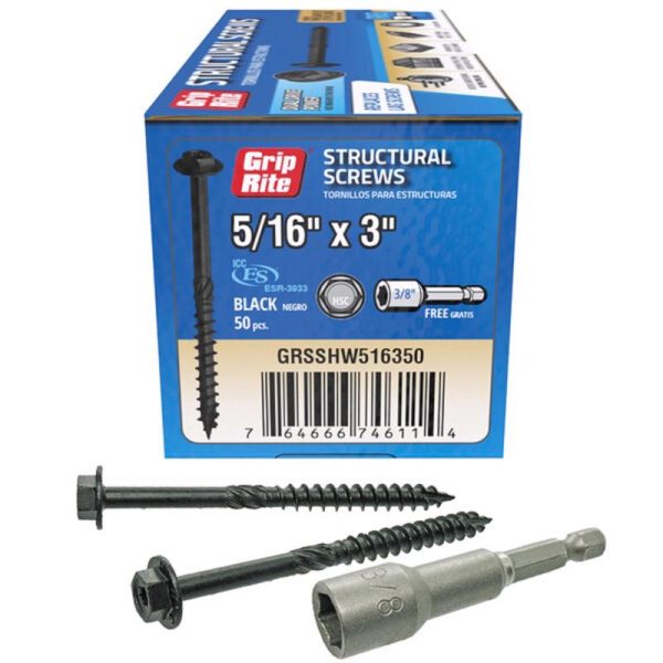 Grip-Rite 5/16 in. wire X 3 in. L Star Hex Washer Head Structural Screws 50 pk