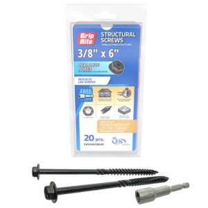 Grip-Rite 3/8 in wire X 6 in. L Star Hex Washer Head Structural Screws 20 pk