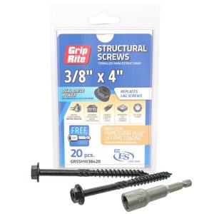 Grip-Rite 3/8 in wire X 4 in. L Star Hex Washer Head Structural Screws 20 pk