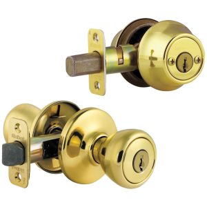 Kwikset Tylo Polished Brass Entry Lock and Double Cylinder Deadbolt 1-3/4 in.