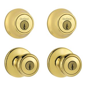Kwikset Tylo Polished Brass Double Entry Door Kit 1-3/4 in.