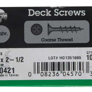 Hillman No. 8 X 2-1/2 in. L Phillips Bugle Head Deck Screws 100 pk