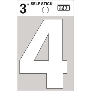 Hy-Ko 3 in. White Vinyl Self-Adhesive Number 4 1 pc