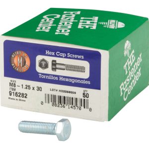 Hillman M8-1.25 mm D X 30 mm L Heat Treated Steel Hex Head Cap Screw 50 pk