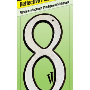 Hy-Ko 4 in. Reflective White Plastic Nail-On Number 8 1 pc