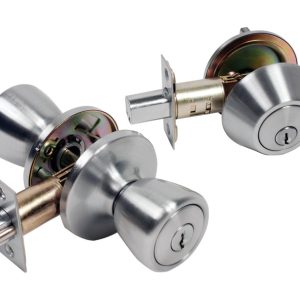 Home Plus Satin Chrome Knob and Deadbolt Set 1-3/4 in.