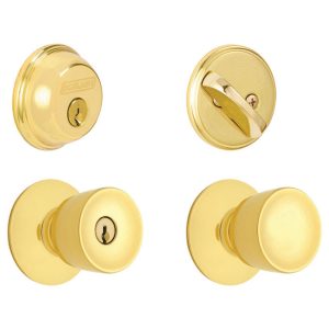 Schlage Bell Bright Brass Knob and Single Cylinder Deadbolt 1-3/4 in.
