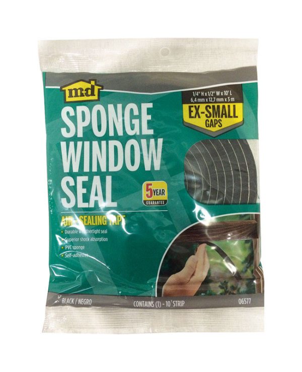 M-D Black Sponge Rubber Weather Stripping Tape For Auto and Marine 10 ft. L X 1/4 in.