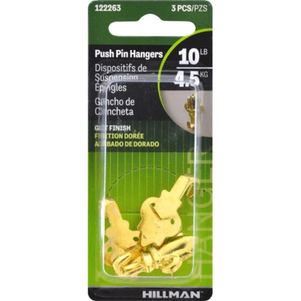 Hillman AnchorWire Gilt Gold Push Pin Picture Hook 10 lb 3 pk