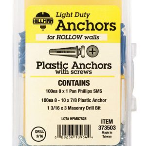 Hillman .164 in. D X 7/8 in. L Plastic Pan Head Conical Anchor Kit 201 pk