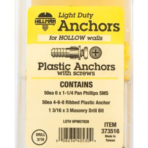Hillman 0.164 in. D X 7/8 in. L Plastic Pan Head Ribbed Anchor Kit 101 pk