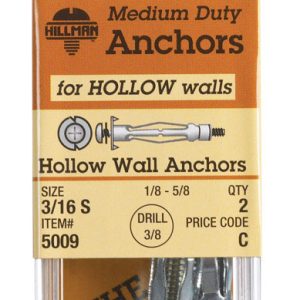 Hillman 3/16 in. D X 2 1/4 in. L Metal Round Head Hollow Wall Anchors 2 pk