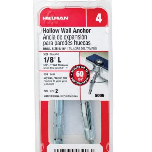 Hillman 1/8 in. D X 12 in. L Metal Round Head Hollow Wall Anchors 2 pk