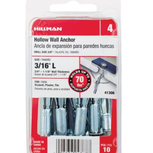 Hillman 3/16 in. D X 3/16 Long in. L Metal Pan Head Hollow Wall Anchors 10 pk