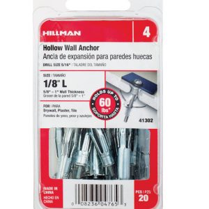 Hillman 1/8 in. D X 1/8 Long in. L Metal Pan Head Hollow Wall Anchors 20 pk