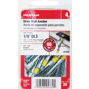 Hillman 1/8 in. D X 1/8 LS Multi-Grip Range in. L Metal Pan Head Drive Wall Anchors 20 pk