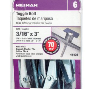 Hillman 3/16 in. D X 3 in. L Round Steel Toggle Bolt 10 pk