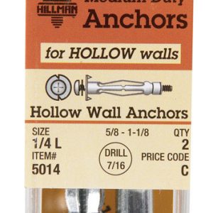 Hillman 1/4 in. D X 2 3/4 in. L Steel Pan Head Hollow Wall Anchors 2 pk