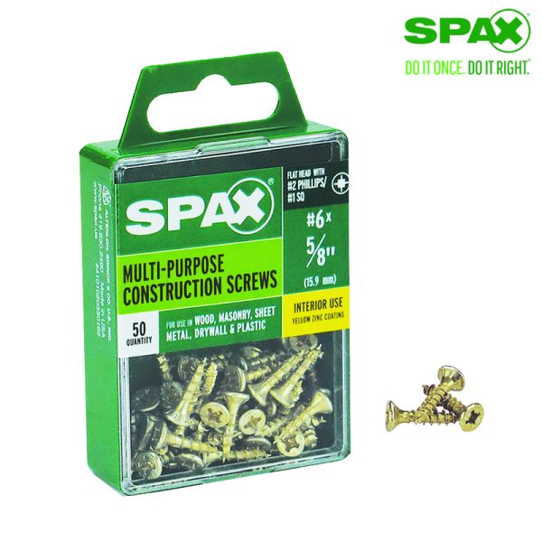 Spax No. 6 X 5/8 in. L Phillips/Square Flat Head Multi-Purpose Screws 50 pk