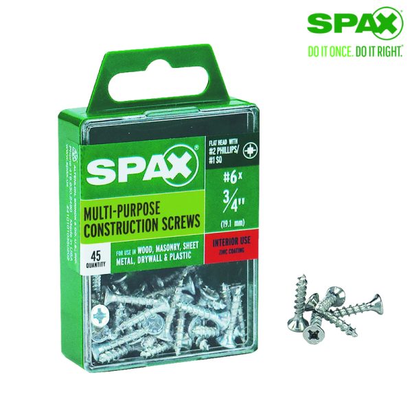 Spax No. 6 X 3/4 in. L Phillips/Square Flat Head Multi-Purpose Screws 45 pk