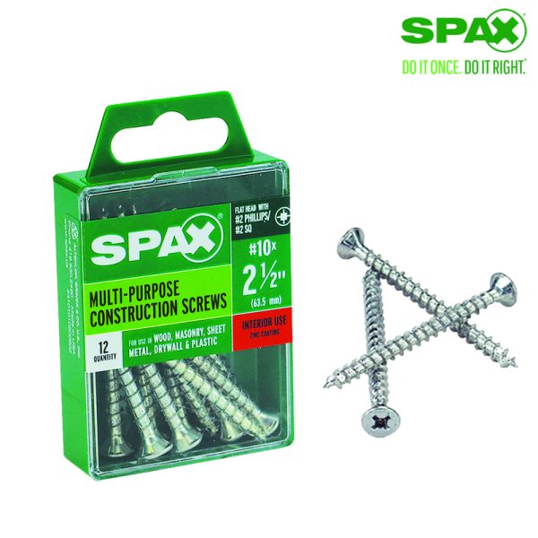 Spax No. 10 X 2-1/2 in. L Phillips/Square Flat Head Multi-Purpose Screws 12 pk
