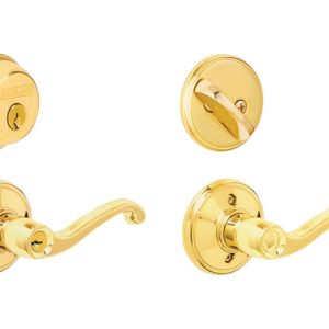 Schlage Flair Bright Brass Lever and Single Cylinder Deadbolt 1-3/4 in.