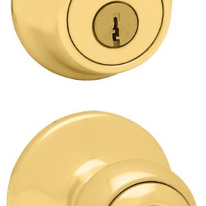 Kwikset Polo Polished Brass Entry Lock and Single Cylinder Deadbolt 1-3/4 in.