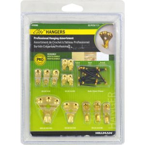 Hillman Elite Brass-Plated Classic Picture Hanging Set 10 lb 32 pk