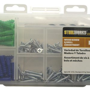 Steelworks M1 No.8, No.10, No.12 X Assortment in. L Phillips Blue Wood Screw and Drill Kit 6 pk