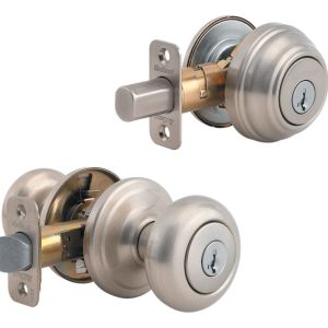 Kwikset SmartKey Juno Satin Nickel Knob and Single Cylinder Deadbolt KW1 1-3/4 in.