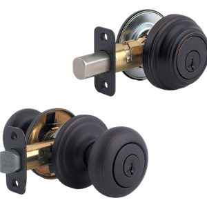 Kwikset SmartKey Juno Venetian Bronze Knob and Single Cylinder Deadbolt KW1 1-3/4 in.