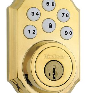 Kwikset SmartKey Polished Brass Metal Electronic Deadbolt