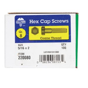 Hillman 5/16 in. D X 2 in. L Heat Treated Steel Hex Head Cap Screw 100 pk
