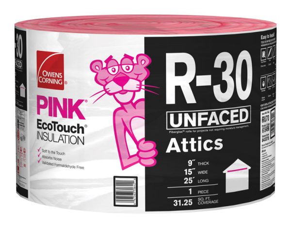 Owens Corning Eco Touch 15 in. W X 25 ft. L 30 Unfaced Fiberglass Insulation Roll 31.25 sq ft