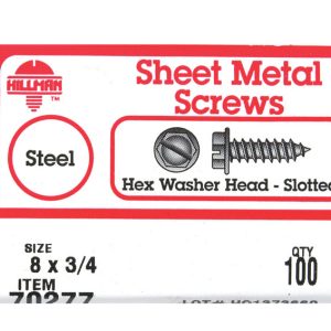 Hillman No. 8 X 3/4 in. L Slotted Hex Washer Head Sheet Metal Screws 100 pk